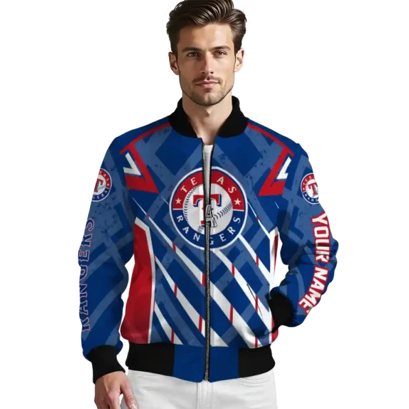 customized texas rangers chevron angles blue bomber jacket high quality