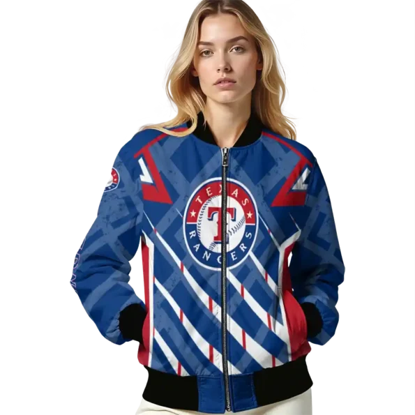 customized texas rangers chevron angles blue bomber jacket latest model