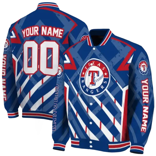 customized texas rangers chevron angles blue varsity jacket fashion forward