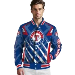 customized texas rangers chevron angles blue varsity jacket best selling