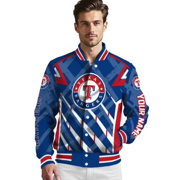 customized texas rangers chevron angles blue varsity jacket high quality