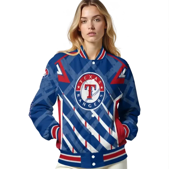 customized texas rangers chevron angles blue varsity jacket latest model
