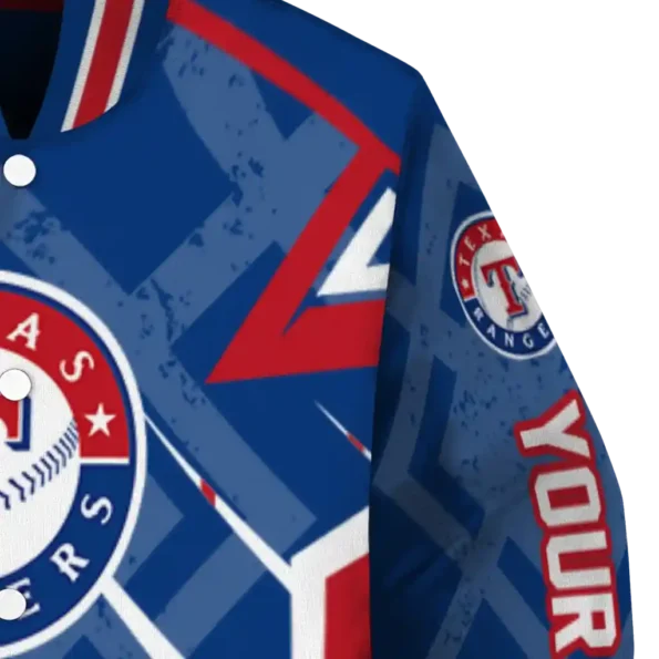customized texas rangers chevron angles blue varsity jacket premium grade
