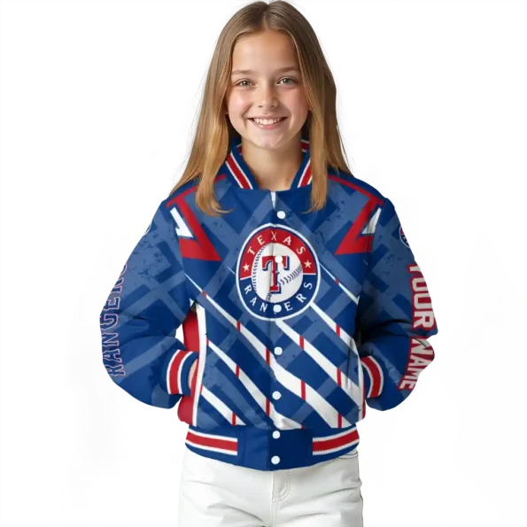 customized texas rangers chevron angles blue varsity jacket top rated