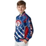 customized texas rangers chevron angles blue varsity jacket best selling