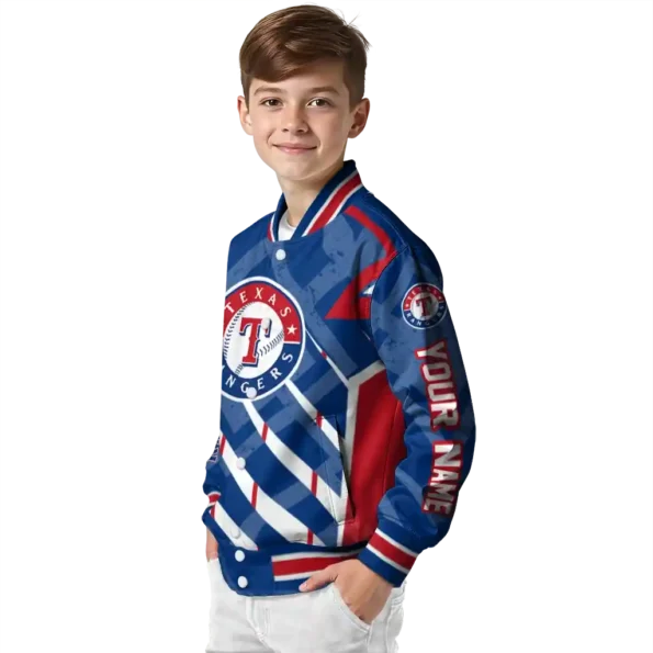 customized texas rangers chevron angles blue varsity jacket trendy