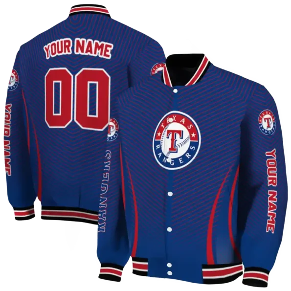 customized texas rangers chevron arrow blue varsity jacket fashion forward