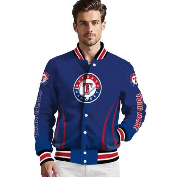 customized texas rangers chevron arrow blue varsity jacket high quality