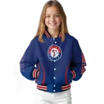 customized texas rangers chevron arrow blue varsity jacket best selling