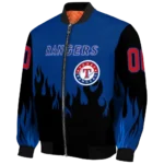 customized texas rangers flame border blue black bomber jacket best selling