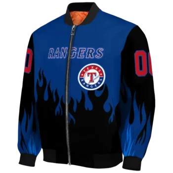 customized texas rangers flame border blue black bomber jacket best selling