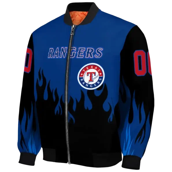 customized texas rangers flame border blue black bomber jacket best selling