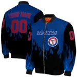 customized texas rangers flame border blue black bomber jacket best selling