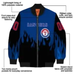 customized texas rangers flame border blue black bomber jacket best selling