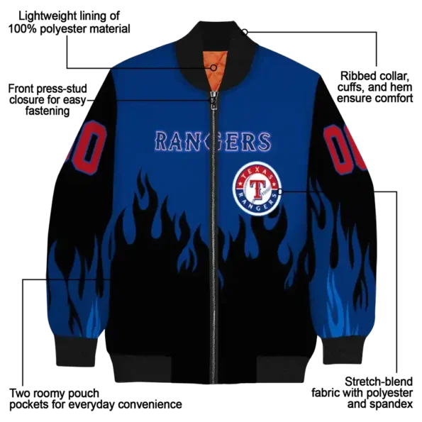 customized texas rangers flame border blue black bomber jacket new arrival