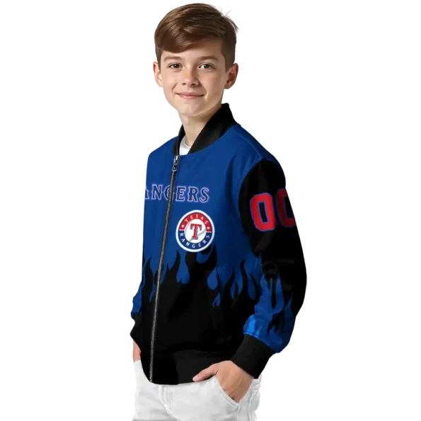 customized texas rangers flame border blue black bomber jacket trendy