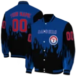 customized texas rangers flame border blue black varsity jacket best selling