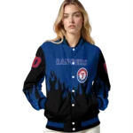 customized texas rangers flame border blue black varsity jacket best selling