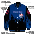 customized texas rangers flame border blue black varsity jacket best selling