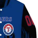 customized texas rangers flame border blue black varsity jacket best selling