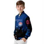 customized texas rangers flame border blue black varsity jacket best selling