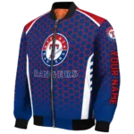 customized texas rangers hexagon grid blue bomber jacket best selling