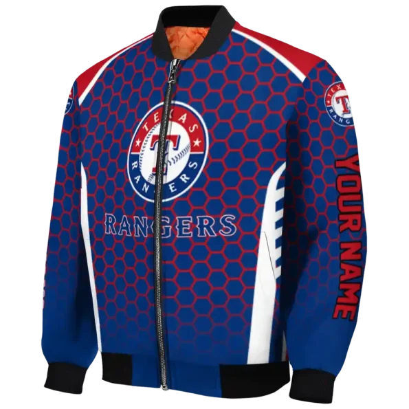 customized texas rangers hexagon grid blue bomber jacket best selling