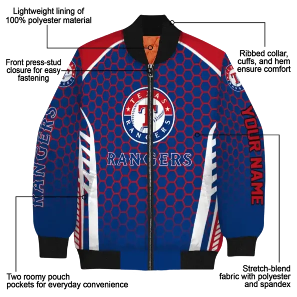 customized texas rangers hexagon grid blue bomber jacket new arrival