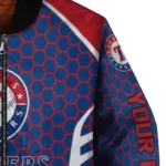 customized texas rangers hexagon grid blue bomber jacket best selling