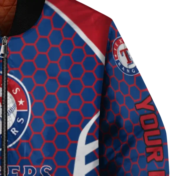customized texas rangers hexagon grid blue bomber jacket premium grade