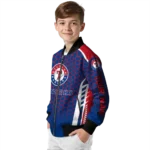 customized texas rangers hexagon grid blue bomber jacket best selling
