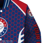 customized texas rangers hexagon grid blue varsity jacket best selling