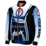 customized texas rangers mesh effect blue black bomber jacket best selling