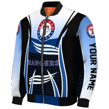 customized texas rangers mesh effect blue black bomber jacket best selling