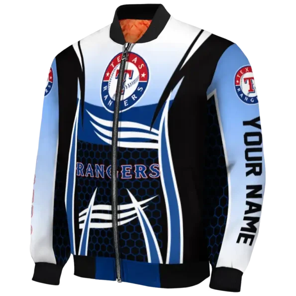 customized texas rangers mesh effect blue black bomber jacket best selling