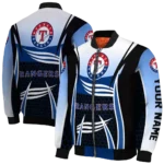 customized texas rangers mesh effect blue black bomber jacket best selling