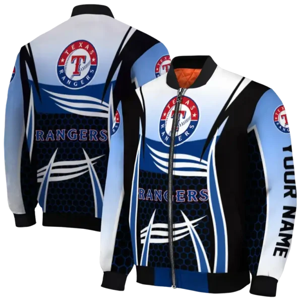 customized texas rangers mesh effect blue black bomber jacket fashion forward