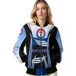 customized texas rangers mesh effect blue black bomber jacket best selling