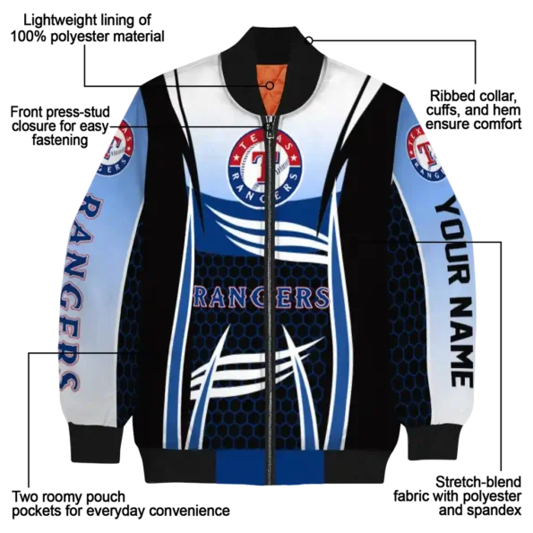 customized texas rangers mesh effect blue black bomber jacket new arrival