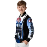 customized texas rangers mesh effect blue black bomber jacket best selling