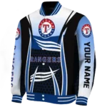 customized texas rangers mesh effect blue black varsity jacket best selling