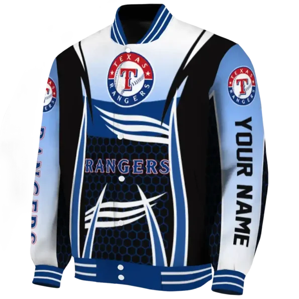 customized texas rangers mesh effect blue black varsity jacket best selling