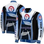 customized texas rangers mesh effect blue black varsity jacket best selling