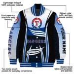 customized texas rangers mesh effect blue black varsity jacket best selling