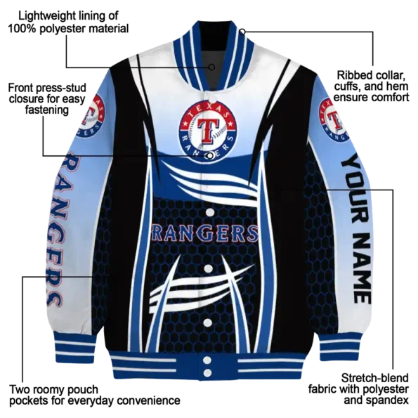 customized texas rangers mesh effect blue black varsity jacket new arrival