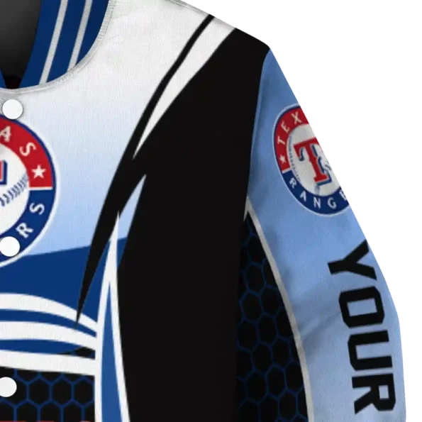 customized texas rangers mesh effect blue black varsity jacket premium grade
