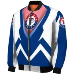 customized texas rangers v stripes blue white bomber jacket best selling