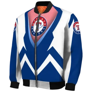 customized texas rangers v stripes blue white bomber jacket best selling