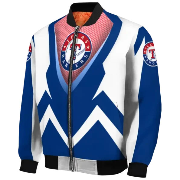 customized texas rangers v stripes blue white bomber jacket best selling