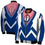 customized texas rangers v stripes blue white bomber jacket best selling